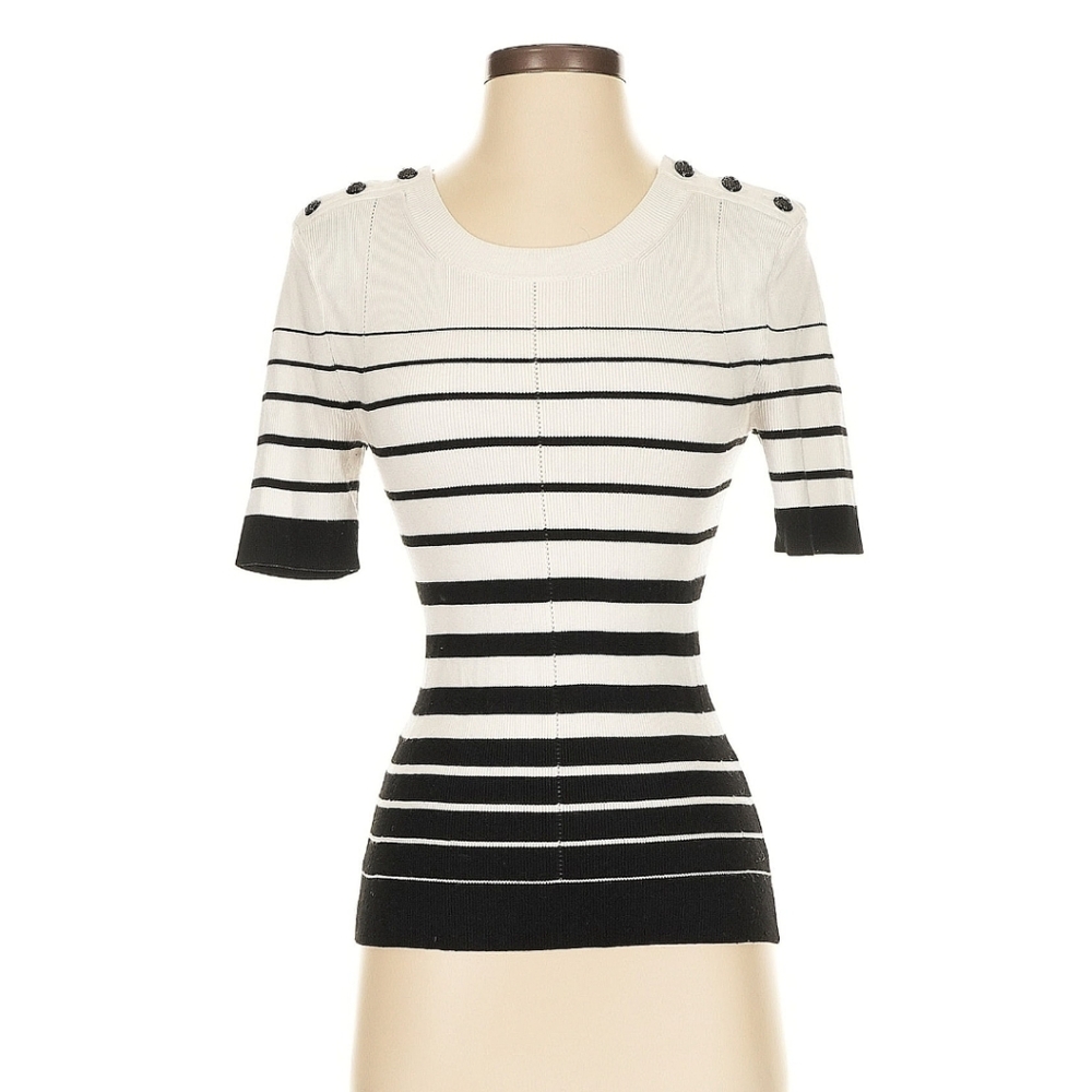 Elegant Striped Black and White Womens Top